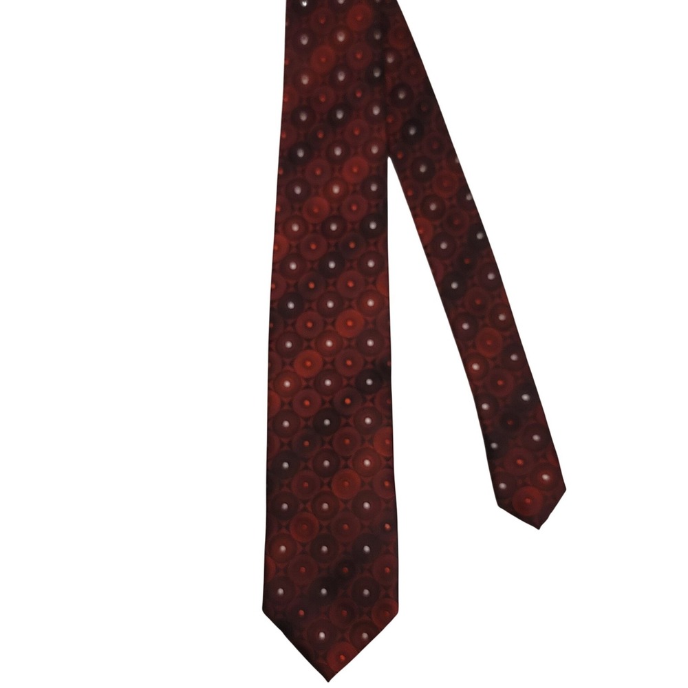 Van Heusen Necktie Mens OS Burgundy Red Geometric Circle‎ Pattern Polyester